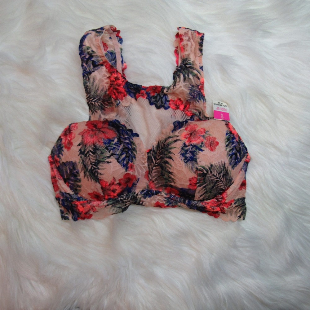 PINK Peach Rose Print High Neck Bralette